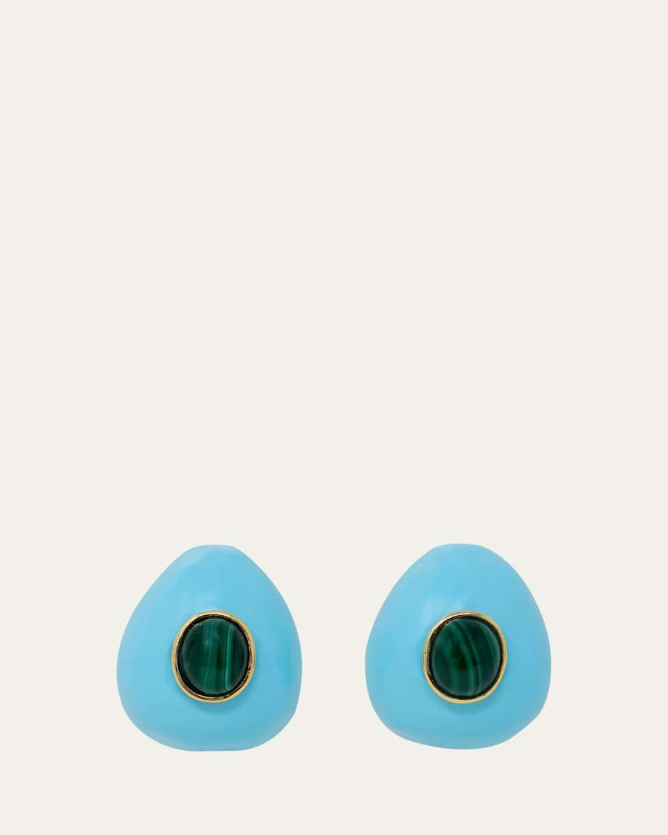 Turquoise Resin and Malachite Drop Shape Earrings